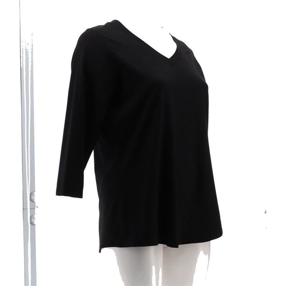 Susan Graver Weekend Comfy Cotton V-Neck Tunic Black A4677790 - Picture 8 of 9